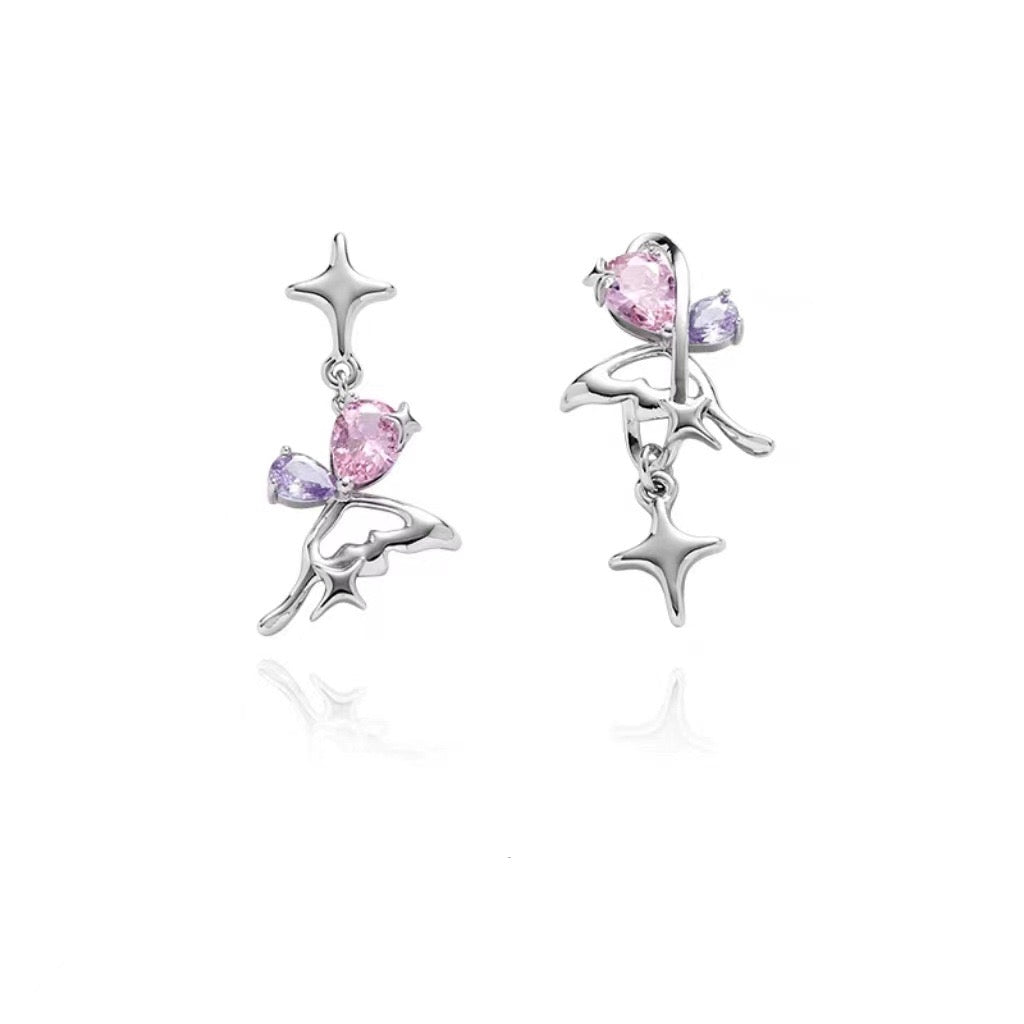 Pink Asymmetrical Style Girly Sweet Earrings