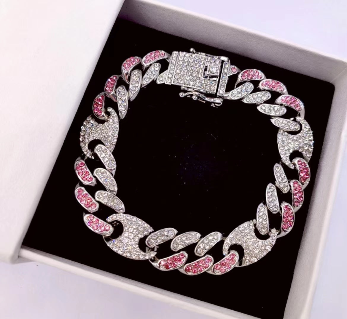 Pink Bracelet with Diamonds Cuban Bracelet