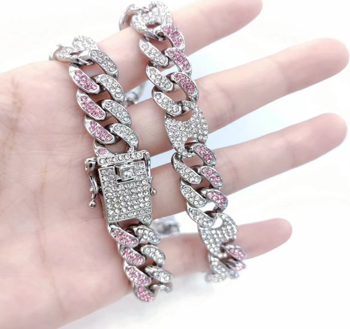 Pink Bracelet with Diamonds Cuban Bracelet