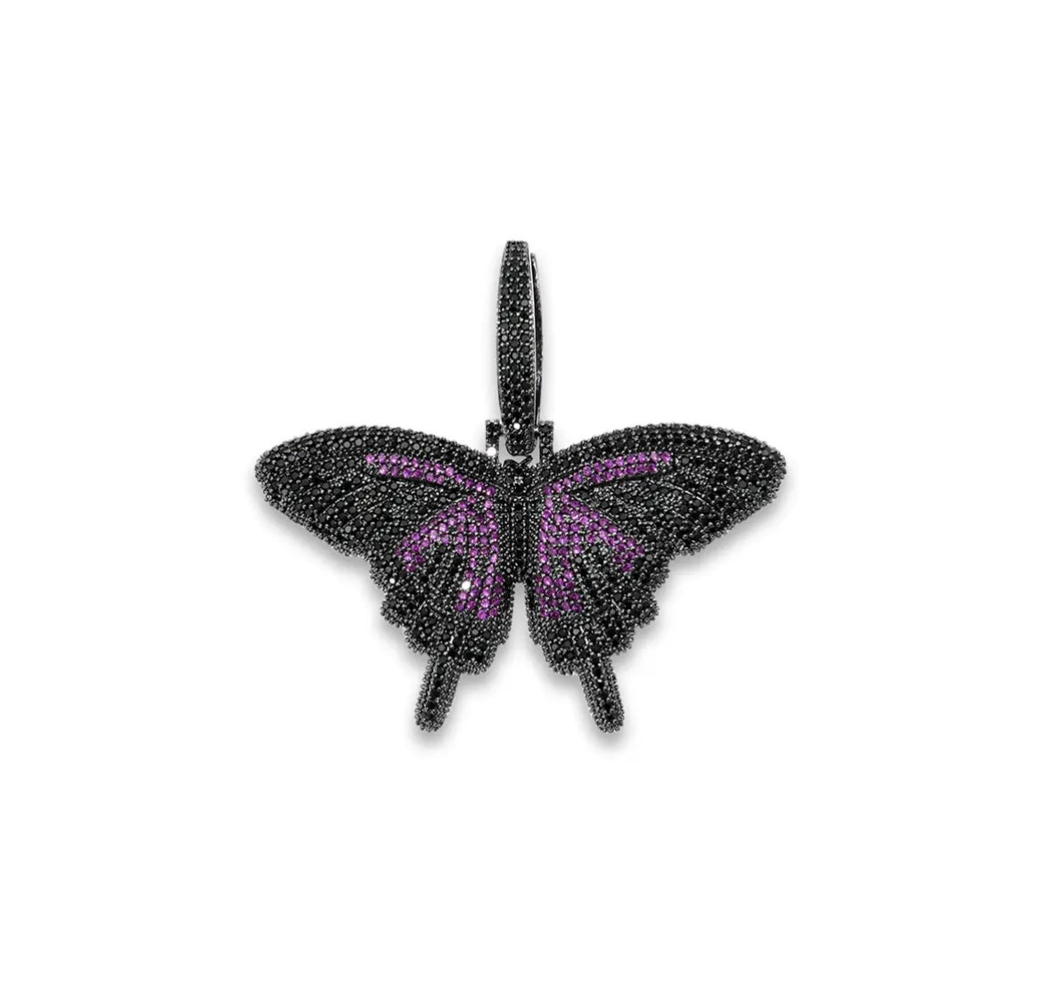 Colorful mini butterfly pendant necklace with diamond inlaid solid pendant