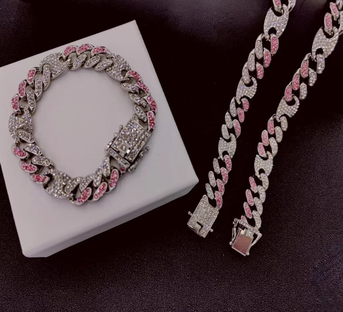 Pink Bracelet with Diamonds Cuban Bracelet