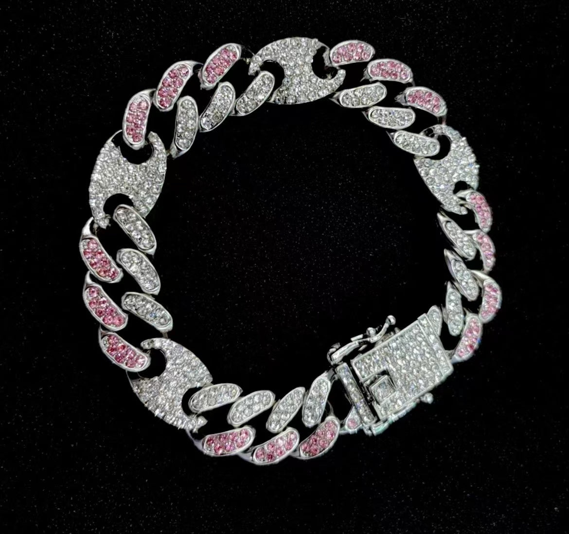 Pink Bracelet with Diamonds Cuban Bracelet