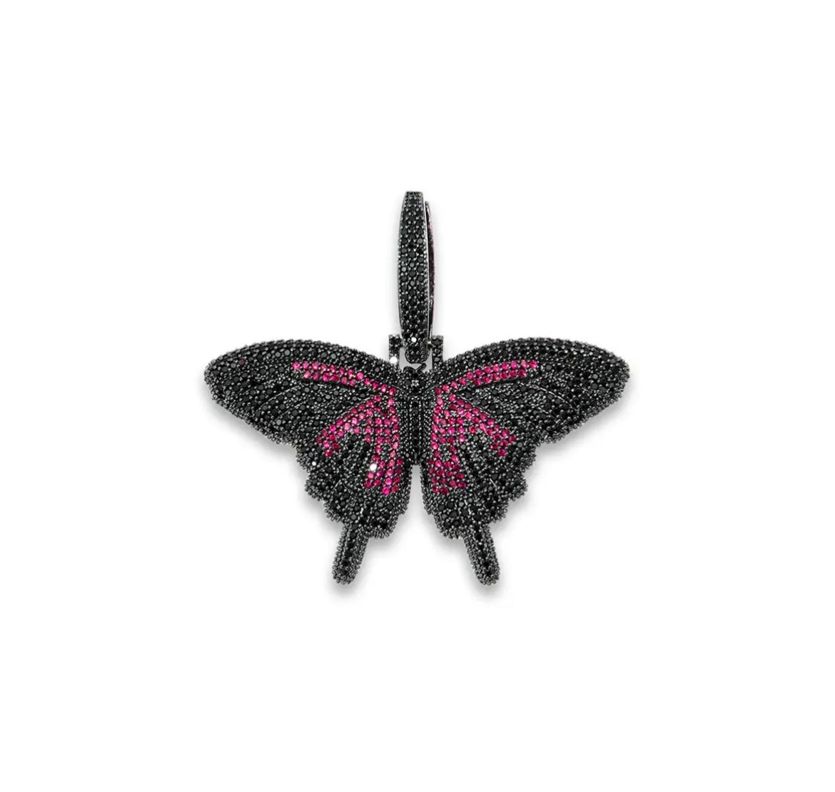 Colorful mini butterfly pendant necklace with diamond inlaid solid pendant